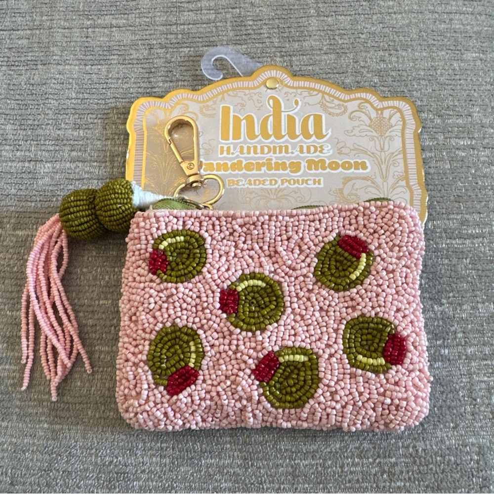 Wandering Moon Pink Beaded Olive Martini  Pouch Card Case 🫒🫒🫒
